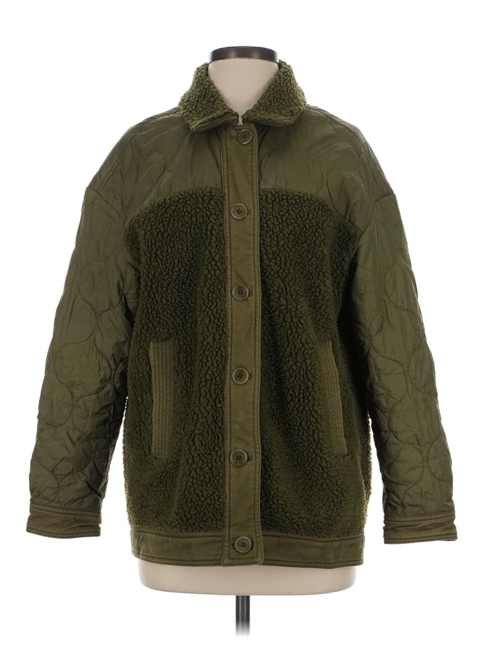 Madewell Olive Quilted Sherpa Overcoat Jacket